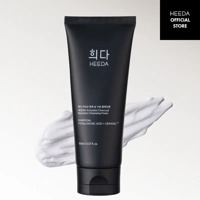 [Heeda Official] Charcoal Hydration Cleansing Foam - Sensitive & Dry Skin, Vegan, Korean Facial Cleanser with Hyaluronic Acid, Gentle Foaming