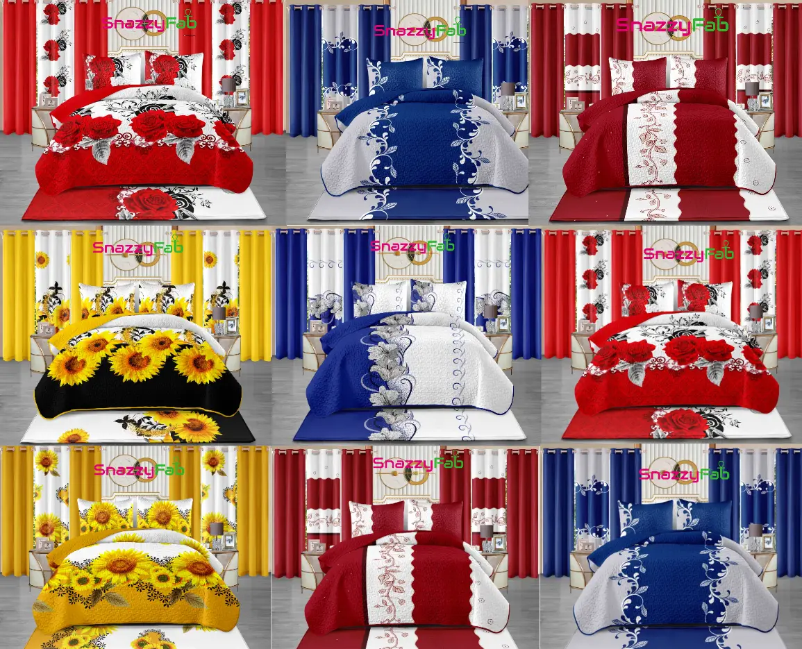11 Pieces Bedspread With Matching Curtains & Bath Decor, King Size Quilt Bedding set, Queen Bedding sets, King Bedspread, Queen Bedspread, 10 Pieces B