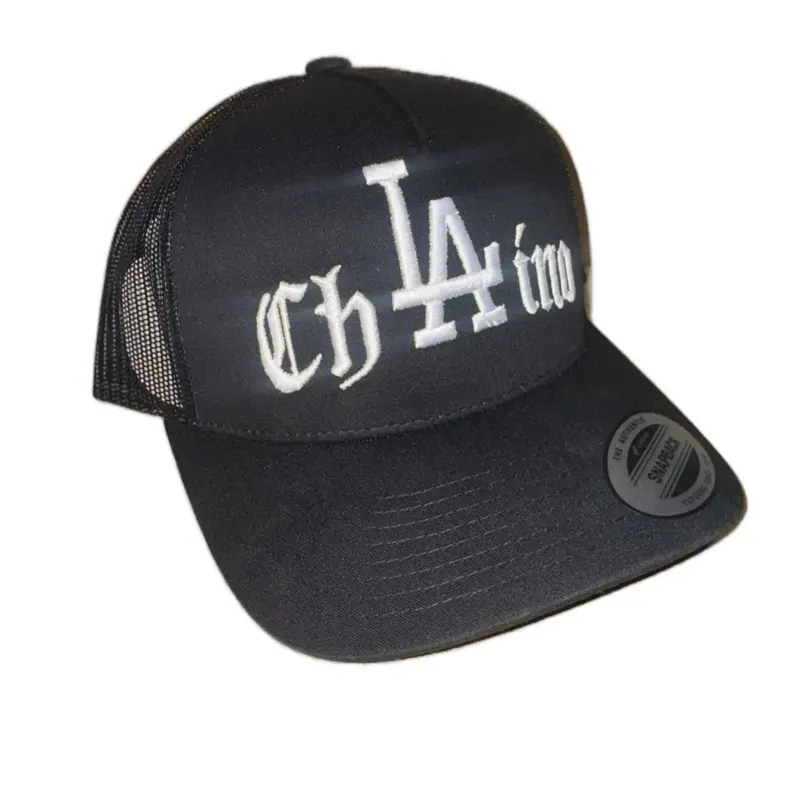 LA Chalino Unisex 5-Panel Curved Brim Black Graphic Trucker Baseball Cap - Adjustable Snapback Hat with Logo Print, Stylish for Casual Wear, 5 Panels, Lightweight, One Size Fits Most