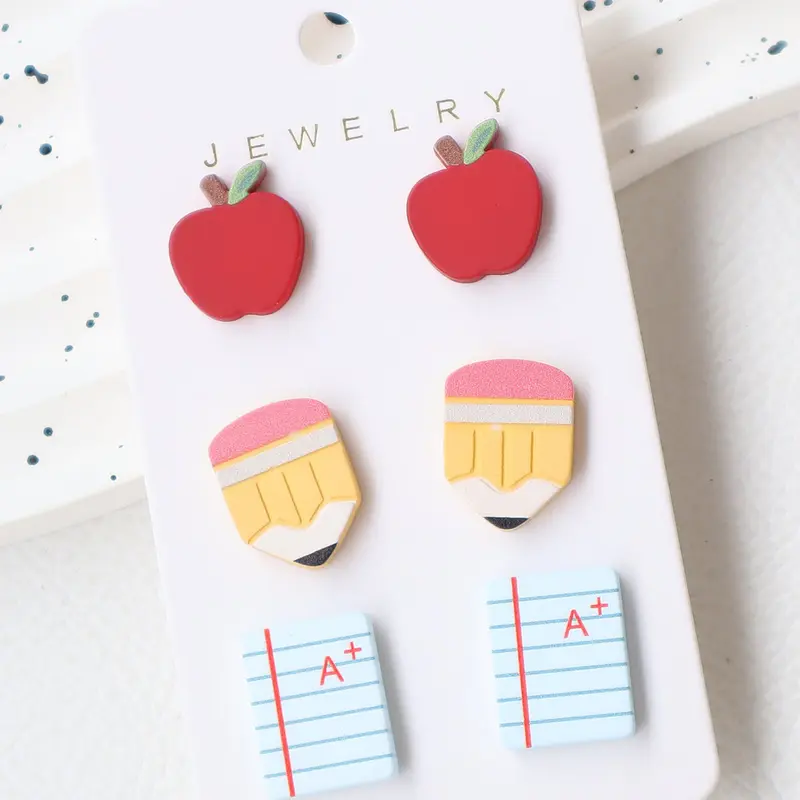 Teacher Appreciation Acrylic Earrings Set, Unique Design Earrings, Teachers Earrings, Back-To-School Graduation Gifts, Cute Apple Pencil Exam Design, Casual Party Jewelry, Ear Accessories