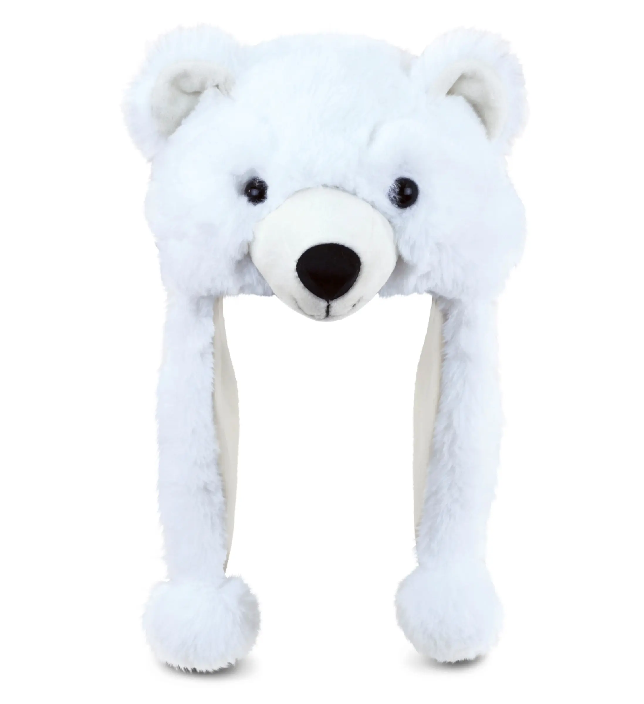Cute Polar Bear Plush Hat with Ear Flaps, Faux Fur Animal Design, Cold Resistant Winter Accessory for Kids, Teens & Adults Cosplay, Accessories, Funny, Synthetic, Fits 10.25" Circumference, Animal Lovers, Polyester