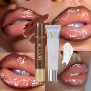 2PCS/Set Lip Gloss and Lip Liner - Long-lasting, Non-sticky, Waterproof and Smudge-proof, Non-stick, Can Create Three-dimensional Full Lips, Moist Makeup, and Smooth Makeup, Perfect Holiday Gifts for Girls