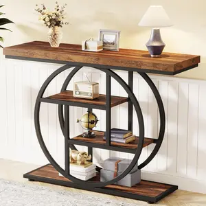 Tribesigns 41.3" Industrial Console Table: 4-tier Entryway Table with Circle Base, Narrow Accent Tables with Storage Shelves, Rustic Brown Tribesigns 41.3" Industrial Console Table: 4-tier Entryway Table with Circle Base, Narrow Accent Tables with Storage Shelves, Rustic Brown