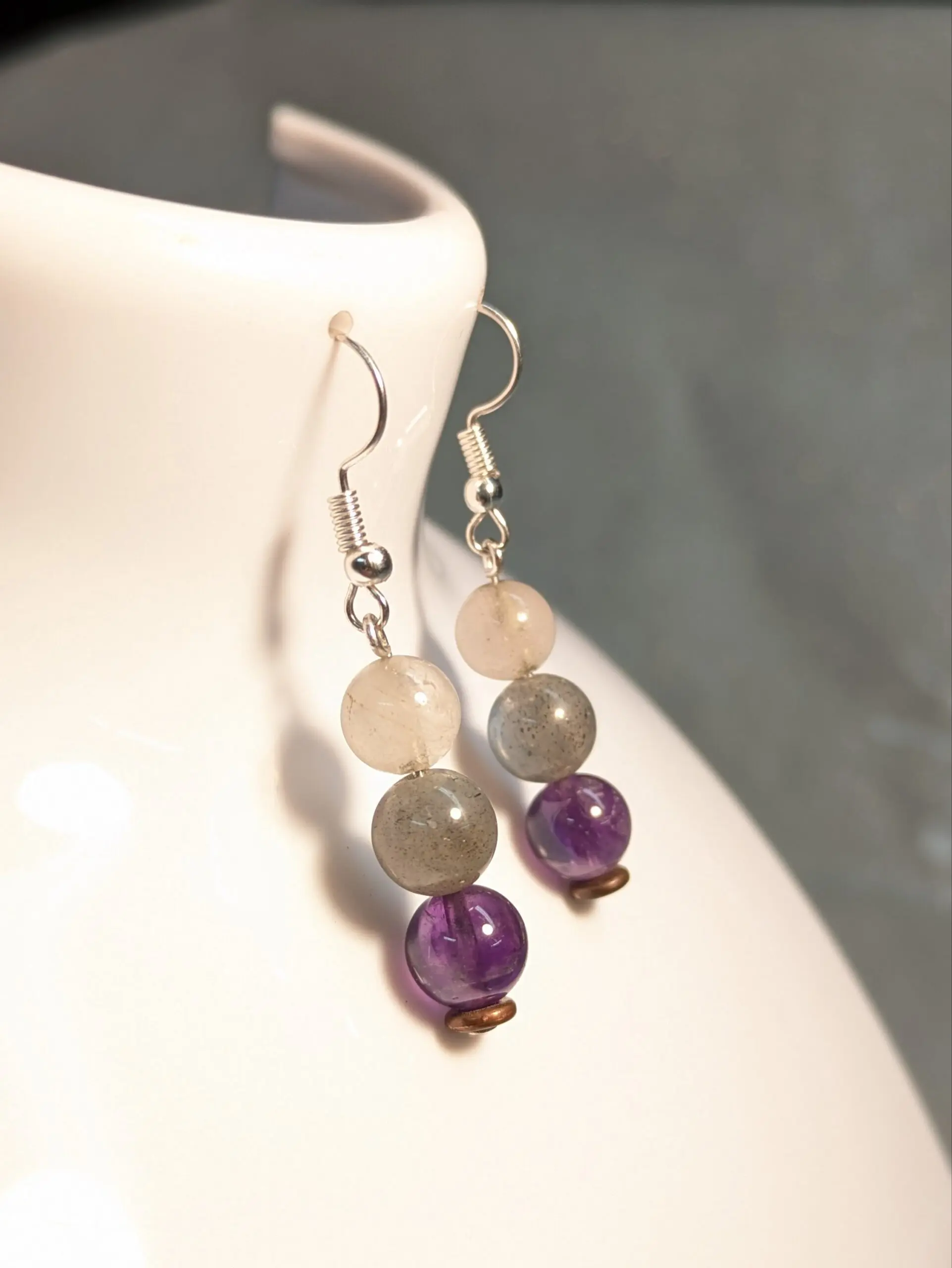 Vintage Upcycled Earrings - Rose Quartz Labradorite Amethyst Earrings - Dangles