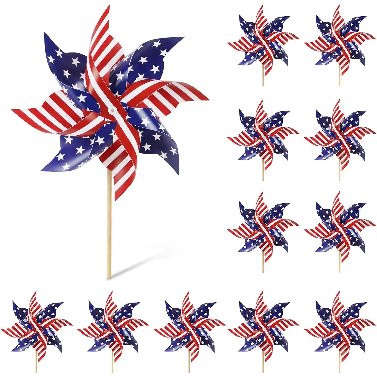 12Pcs Flag Patriotic Pinwheels for Yard and Garden,Red White and Blue Pinwheels Patriotic Decorations,Garden Wind Spinners Outdoor Veterans Day Decorations Pinwheel for Kids,Lawn,Patio