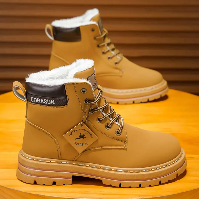 Men's winter snow boots, thick warm cotton shoes, stylish classic men's boots, suitable for cold weather, outdoor snow sports activities