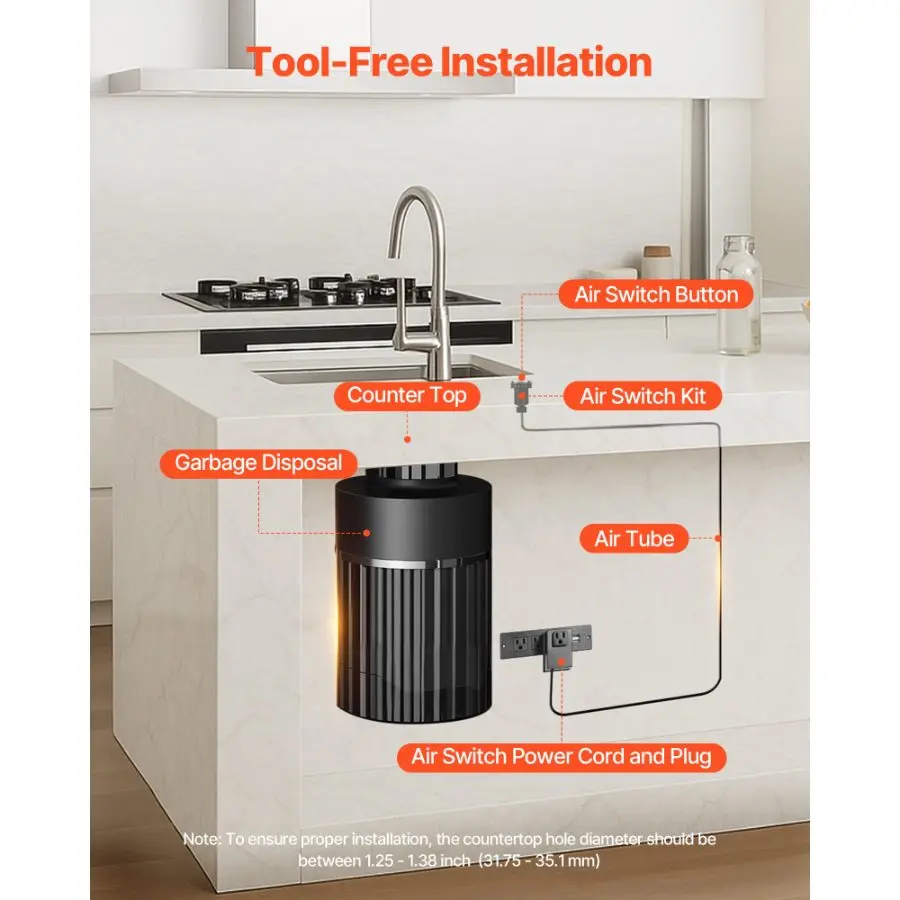 VEVOR Garbage Disposal Air Switch Kit, 3.5 Long Sink Top Air Switch for ...