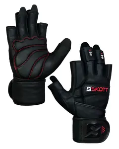 Skott Dark Predator Weightlifting Gloves Genuine Leather Gym Gloves with Double Wrist Support Padded Palm 3D Heavy Duty Training Best Body Building Fitness and Exercise Accessories Unisex