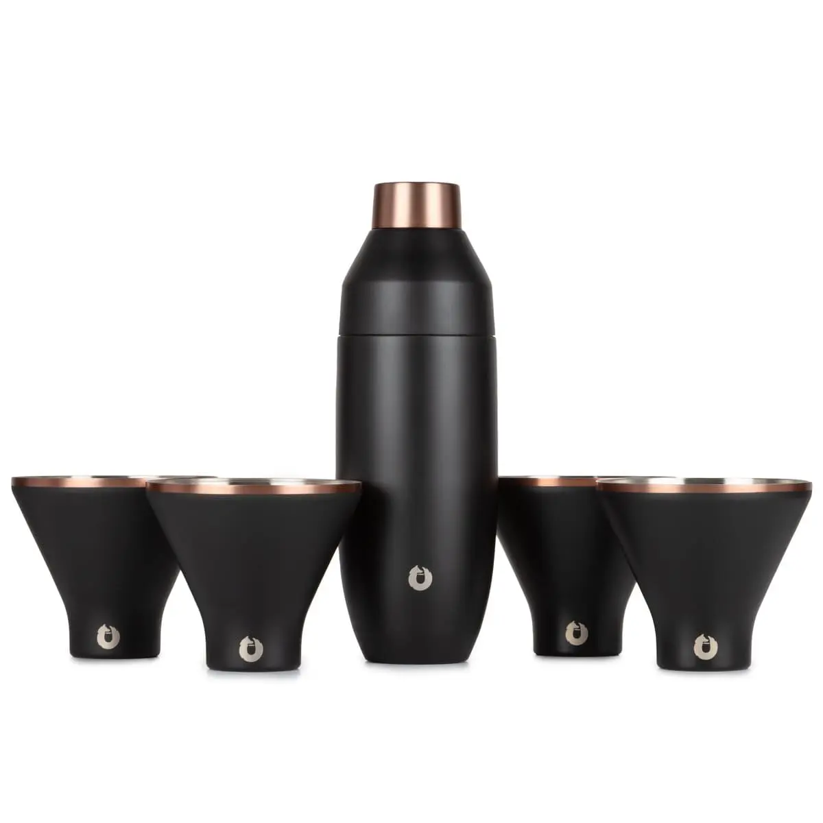 Stainless Steel Cocktail Shaker and Martini Glass Set, Black