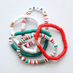 Set of Joy and Merry Christmas Stretch Stacking Bracelets