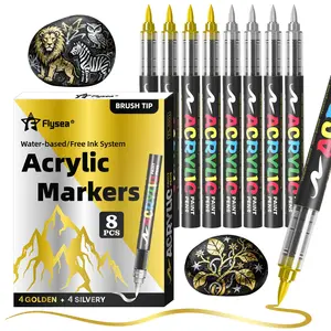 8/12 Pack Liquid Acrylic Pigment Marker Pen, Silver Color, Felt Tip Paint Marker, Stationery Supplies