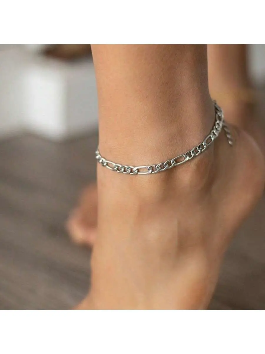 Silvery Unisex Metal Coating Chain Jewelry Anklets - Simple Look Casual Costume Accessory, Beachwear Item for Everyday Wear, Great Gift Choice