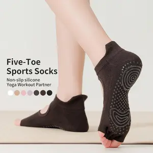 5-Pair Pack of Non-Slip Yoga Five-Toe Socks Compression Pastel Flower Big Size for Women's Bridal Womenswear Sheer Tie Front Crop Top Set Criss Cross Back Seamless