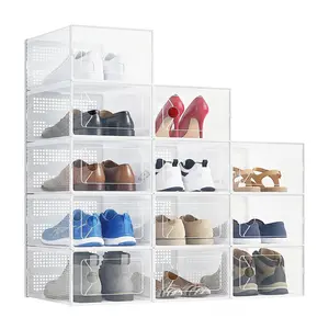 EDX 12-Pack Stackable Clear Shoe Box Organizer, Plastic Storage Bins for Closet Hallway & Bedroom, Ventilated & Stackable Shoe Storage Container Set Holds Shoes up to US Size 9, White