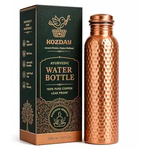 Copper Water Bottle 1 Liter (34 oz), 100% Pure Copper, Ayurvedic Drinking Bottle, Hammered Design, Leak Proof Cap, BPA Free, Health & Wellness Bottle