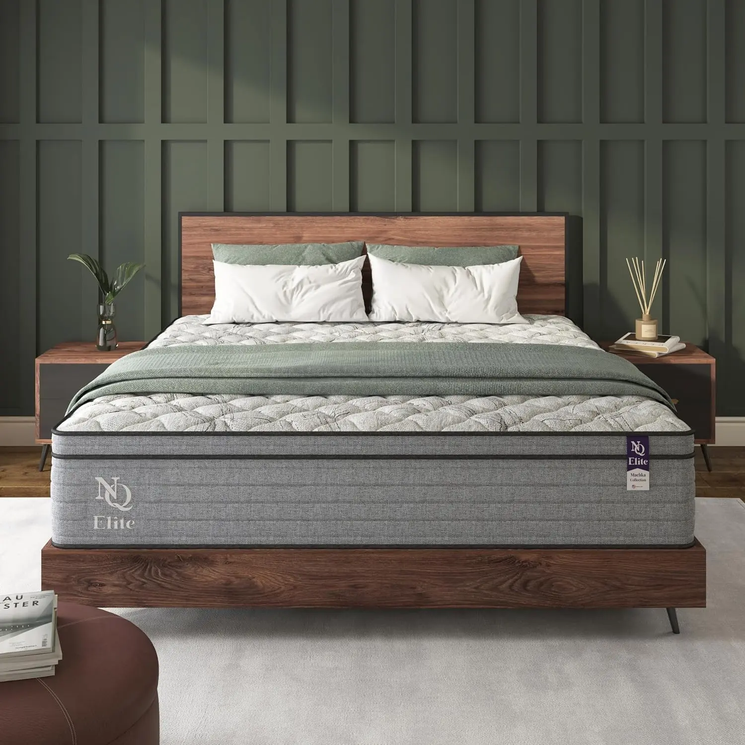 NapQueen Elite Series Machka Hybrid Foam Mattress - Premium Memory Foam, Cooler Mattress, Plush, Pocket Coils, Motion Isolate, Fiberglass-Free FR Barrier, Made in USA
