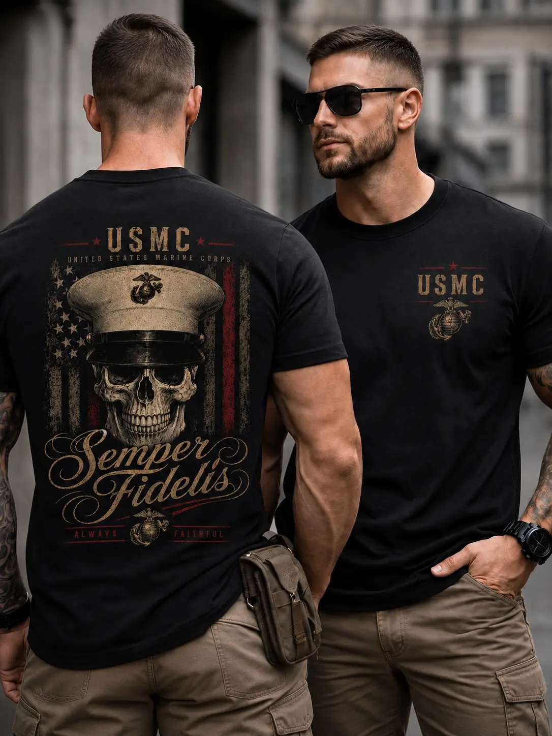 USMC Semper Fidelis Skull Shirt, United States Marine Corps Veteran Graphic Tee, Marine Military T-Shirt, Patriotic USMC Gift for Marines, Eagle Globe Anchor Apparel