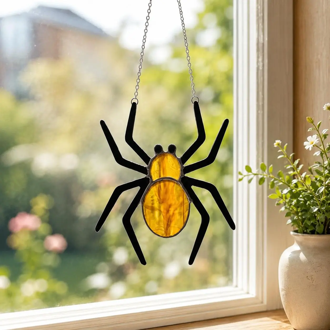 CraftNameSign Spider Stained Glass Suncatcher, Halloween Window Hanging, Gothic Home Decor, Spooky Fall Ornament, Spider Lover Gift, Colorful Glass Art, 4–20 Inches