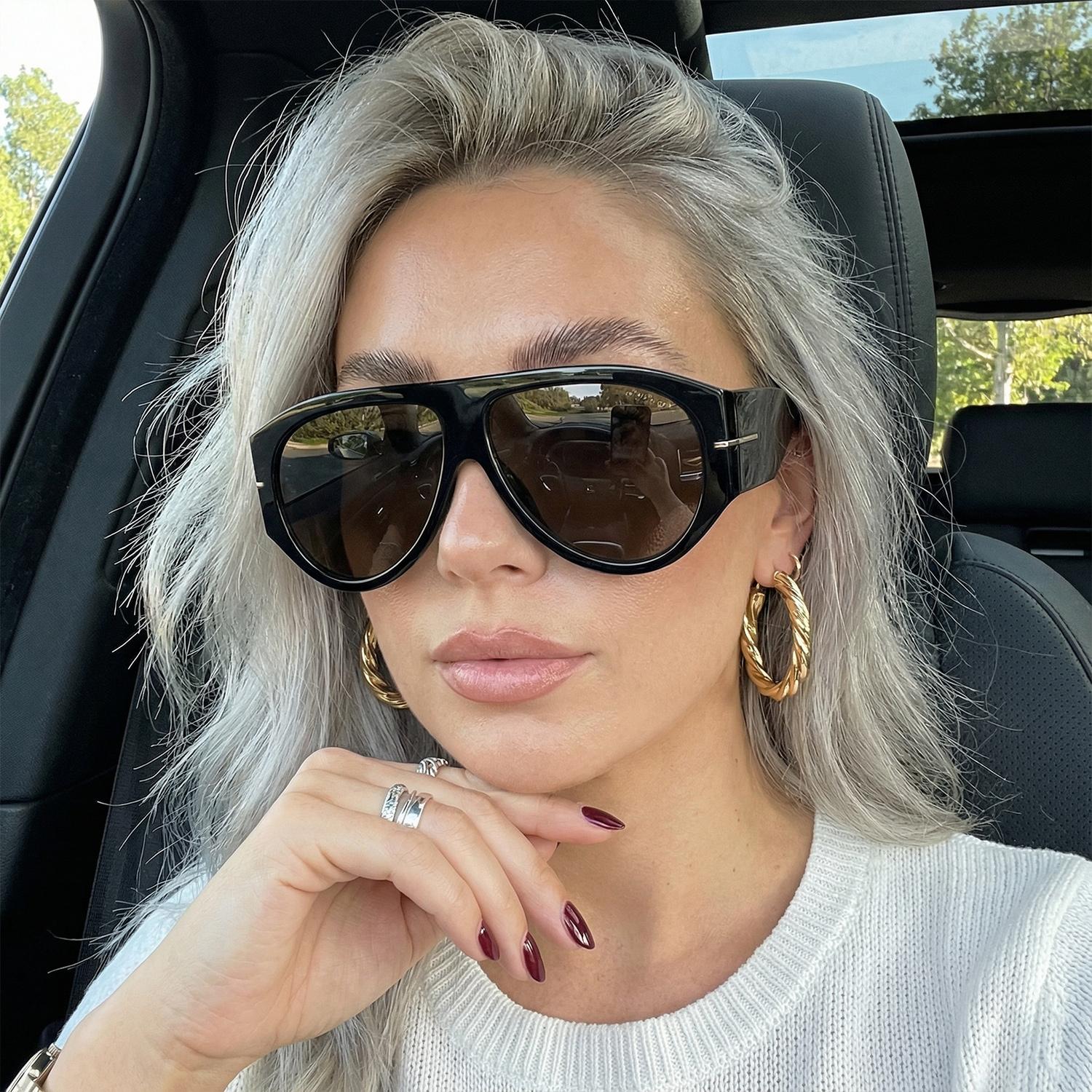 Retro Oversized Aviator Sunglasses, Unisex Large Frame Fashion Eyewear, Punk Windproof Shades, Trendy Beach Travel Accessories, Classic Vintage Sunglasses for Women Men, Daily Party Outdoor Eyewear
