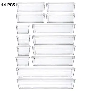 14 PCS Clear Divided Compartments Storage Box, Drawer Organizer, Summer Drawer Storage Box, Durable Organizer for Kitchen, Living Room, Bedroom, Bathroom, Office, Kitchen Organization, Home Organizer