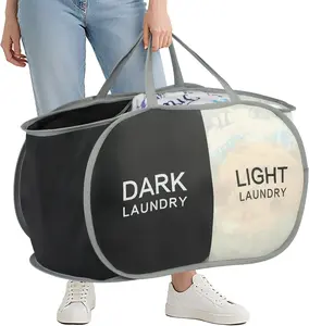 Dual Compartment Laundry Hamper with Handles, Collapsible Laundry Baskets 2-Section, Dark/Light Labeled Foldable Clothes Hamper for Laundry, for Small Spaces, Apartment, Dorm