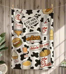 ChickfilA Patterned Blanket Chick Fil Yay Eat Mor Chicken Snack Food Contemporary Chic Printed Throw Blanket – Elegant Living Room Accent