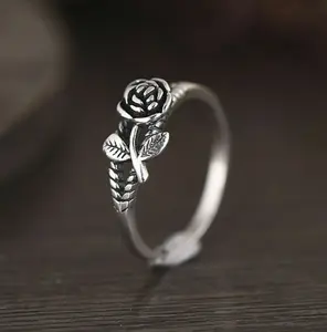 Wholesale Rose Flower 925 Silver Plated Adjustable Ring Jewelry Women Valentine Gifts Fast USA Shipping