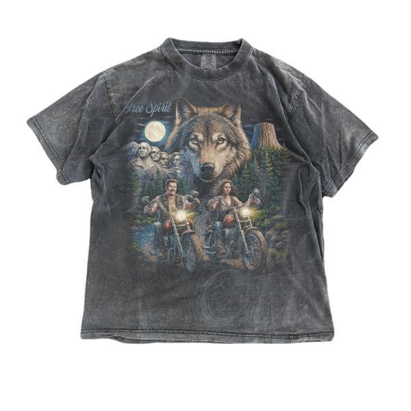 Vintage Comfort Colors Soft-Washed Graphic Tee Wolf Harley Retro Biker Nature Rock 90S 2000S Grunge Gothic Shirt Tshirt