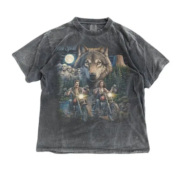 Vintage Comfort Colors Soft-Washed Graphic Tee Wolf Harley Retro Biker Nature Rock 90S 2000S Grunge Gothic Shirt Tshirt