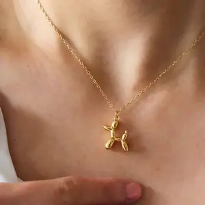 Puppy Balloon Twist Charm Necklace,Exquisite Balloon Dog Pendant Necklace,Pendant Necklaces Stainless Steel Chain Cartoon Dog Necklace For Women Jewelry 2025 Trending Punk Hip Hop Balloon Gifts