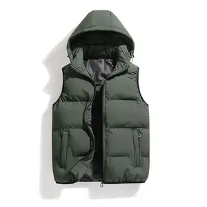 hathne Men's Winter Puffer Vest Sleeveless Warm Zipper Lightweight Jacket Vest with Removable Hood