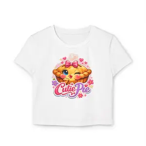 Cutie Pie Pie Character Crop Tee | Cute Cartoon Pie, Pink Bow