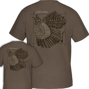 Ol’ Tom Graphic T-Shirt, Features Turkey Fan Feather Illustration With Technical Grid Design On Back And Small Ol’ Tom Logo On Chest, Hunting Theme Unisex Casual Tee, Gift For Turkey Hunters, Top Outdoor Streetwear Casual