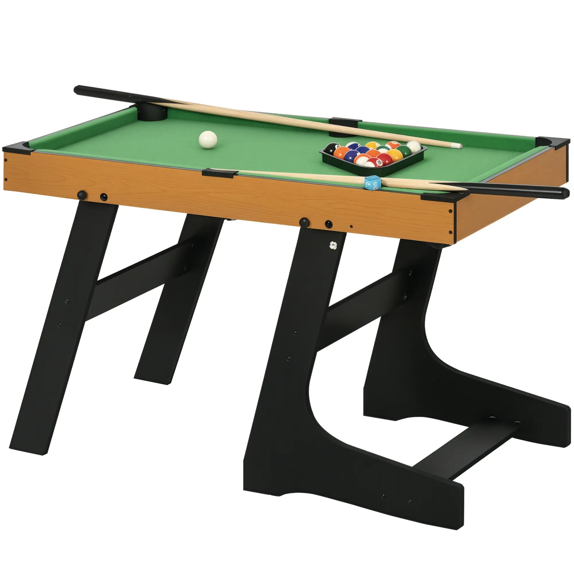 38"x20.75" Freestanding Foldable Mini Billiards Table for Youth - P2 MDF Home Indoor Game Set with Balls, Cues, Chalk, Brush, Freestanding Legs, 6-Point Stable Structure, Cushions at Edges, Compact Design, Realistic Play Experience, Space-Saving Furniture