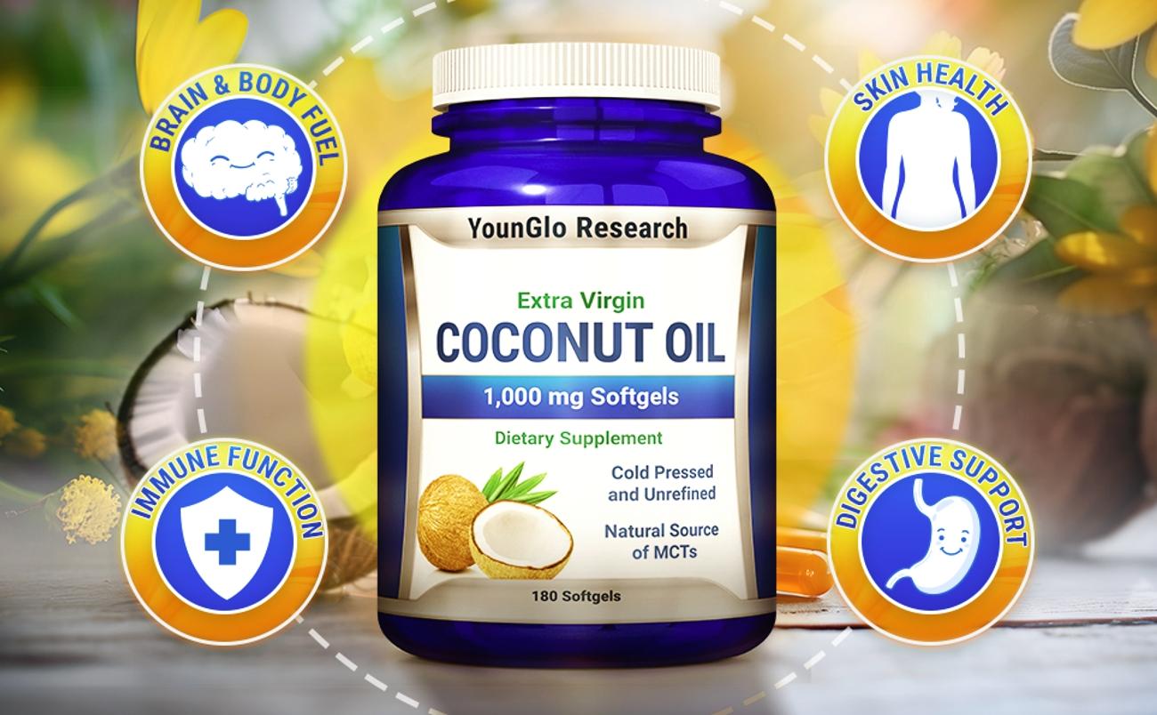 Coconut Oil 1000 mg 100% Cold-Pressed Organic Extra Virgin Coconut Oil 180 Vegan Softgel Capsules Keto-Friendly Dietary Supplement Support for Hair, Nails & Skin Health