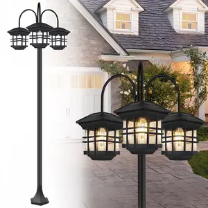 CuLiDing 76" Outdoor Solar Lamp Post Lights, 3-Head Waterproof Patio Decor Lights for Backyard, Garden, Driveway, Lawn,Aluminum,60 Lumens(LED Bulbs Included)