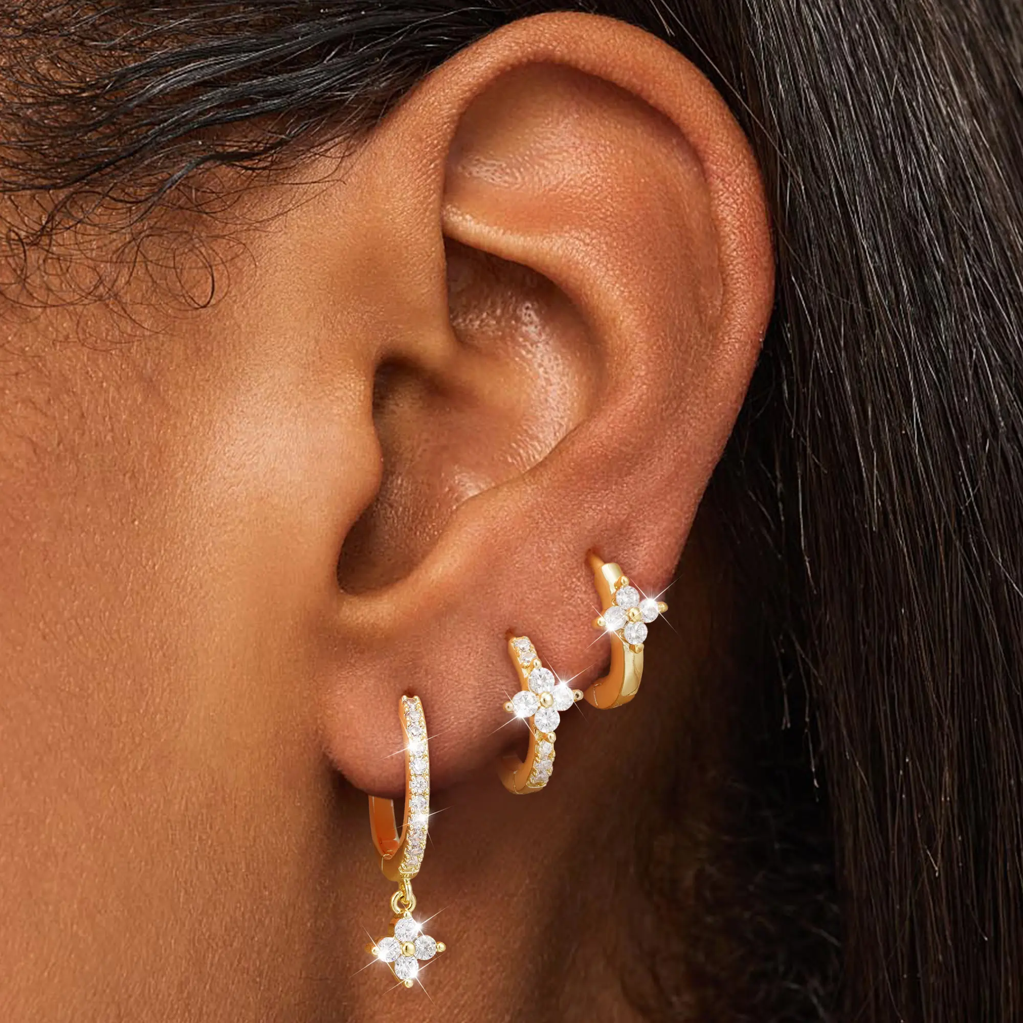 14K Gold Plated Hoop Earrings Set for Women - Hypoallergenic Huggie Hoop Earrings for Multiple Piercing - Trendy Gold Earring Stacks