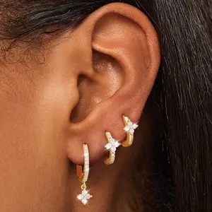 14K Gold Plated Hoop Earrings Set for Women - Hypoallergenic Huggie Hoop Earrings for Multiple Piercing - Trendy Gold Earring Stacks