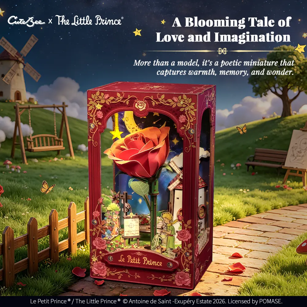 CUTEBEE x The Little Prince – My One and Only Rose DIY Book Nook Kit | Miniature Bookshelf Insert | Gift for Adults