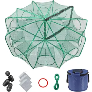 Minnow Trap 32in*10in" with Foldable Fishing Net & Collapsible Fish Bucket - Crab, Crawfish, Shrimp Trap for Freshwater Saltwater Fishing