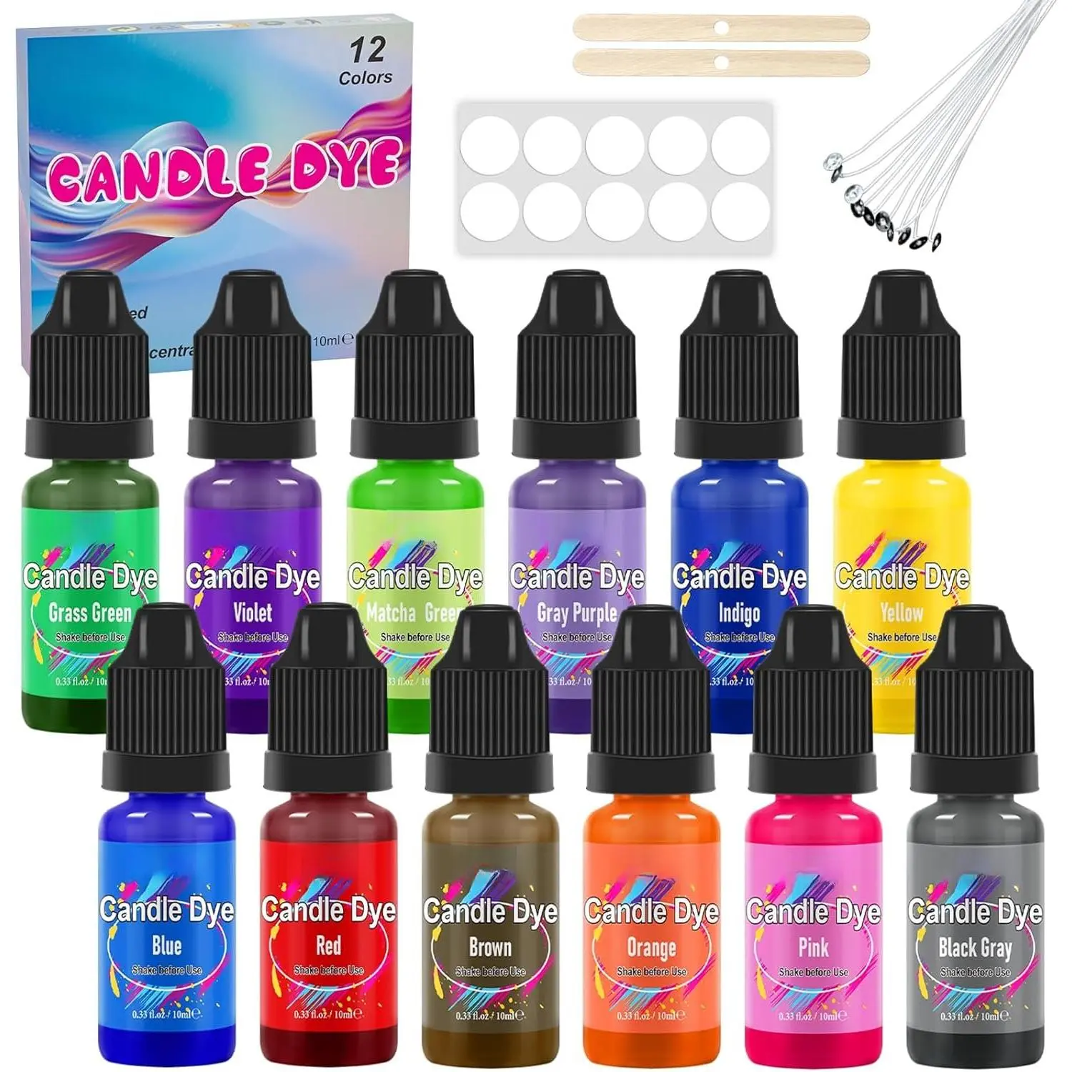 Candle Dye - 12 Colors Wax Melt Dye for Candles Making, Oil-Based Dye for Wax, Highly Concentrate Liquid Candle Color Dyes