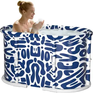 Portable Bathtub, Foldable Bathtub No Installation, Freestanding Shower Bathtubs with Cushion, Collapsible  Soaking Bath Tub, Hot & Ice Bath Tub for Indoor Outdoor (Water  Blue)