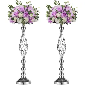 Set of 2 Versatile  Flower Arrangement Stand & Pillar Candle Holder Set for Wedding Party Dinner Centerpiece Event Restaurant Hotel Decoration ( Twist Style, 2 x L)
