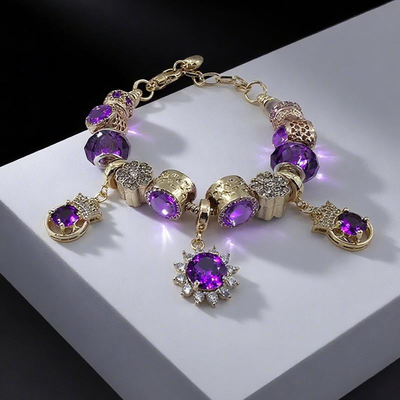 Meteor De UGood Purple Zircon & Black Pink Zircon Combination Bracelet Necklace Set for Party Casual Outings Fashion Chic Jewelry