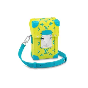 Louis Vuitton Trunk Vertical Mini Crossbody Bag for Men, Monogram Coated Canvas with Leather Trim, Detachable Adjustable Strap, Yellow-Green