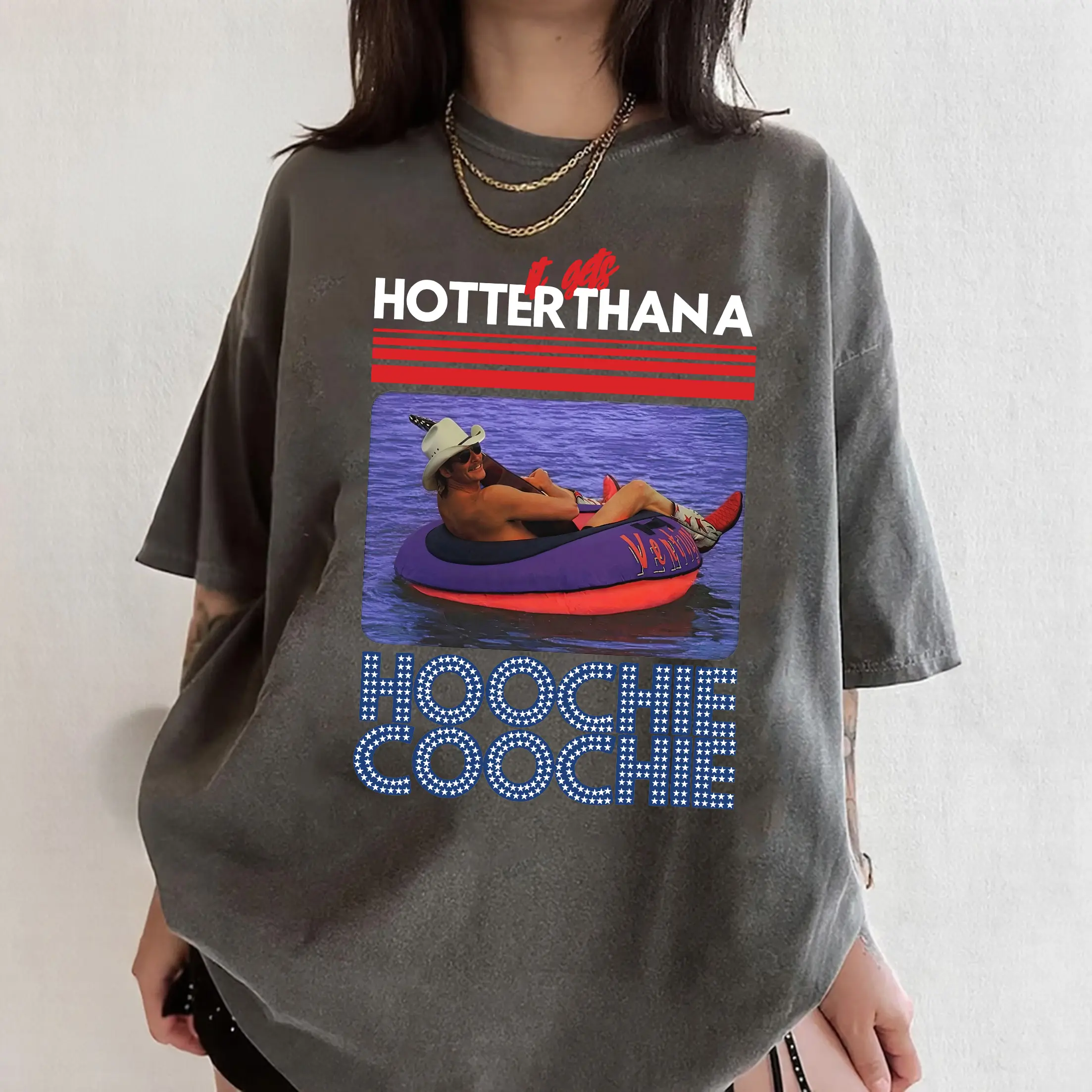 Funny Summer Tee, Vintage Hotter Than A Hoochie Coochi Shirt, Meme, Summer Vacation T-shirt, Unisex America Tee