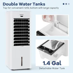 COSTWAY - Evaporative Air Cooler and Heater with 3 Modes 3 Speeds and 2 Ice Boxes-White