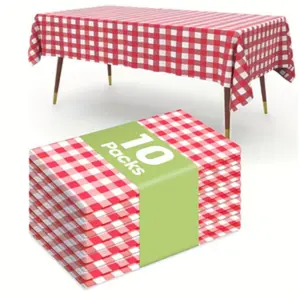 Gingham Checkered 10 Pack Plastic Table Cloth Disposable Tablecloth 54x72 inch - Disposable Plastic Gingham Tablecover for Parties, Christmas, Outdoor Picnic, Birthday, Wedding, Camping Kitchens