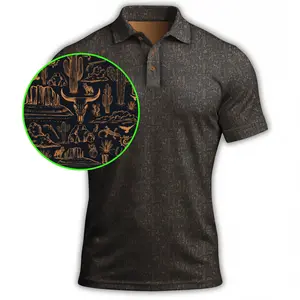 Performance Polo for Men | Classic Deer Camo Polo | The Desert Golf Polo - Black / Copper