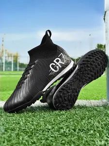 1 Pair Unisex Turf Soccer Cleats, Rubber Particle Outsole, Breathable High Top Sock Sleeve, for Adults & Teenagers Training